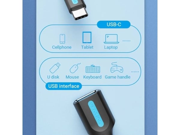 USB-C 3.1 hann til USB-A hunn OTG-kabel Vention CCVBB 0,15 m, svart, PVC