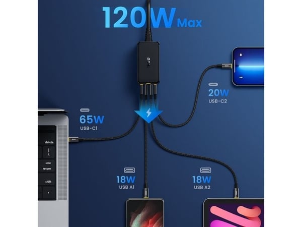 AOHI nettlader AOC-C006 120 W med 2x USB-C og 2x USB-A (svart)