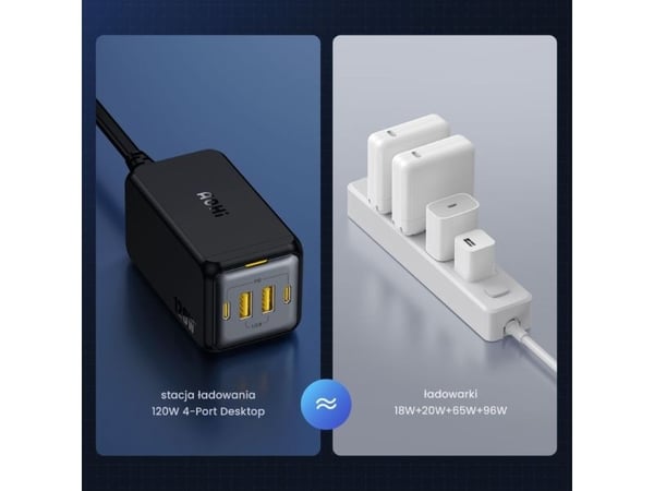 AOHI nettlader AOC-C006 120 W med 2x USB-C og 2x USB-A (svart)