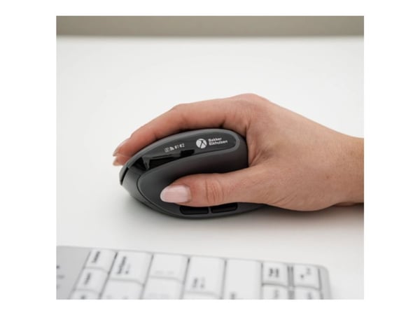 BakkerElkhuizen MidWay - Vertikal mus - ergonomisk - venstrehendt - optisk - 7 knapper - trådløs, kablet - 2.4 GHz, USB-C, Bluetooth 5.2 - mørk grå...