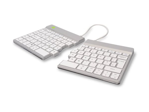 R-Go Ergonomic Keyboard Split break - Tastatur - with integrated break indicator - trådløs - Bluetooth 5.0 - QWERTY - Storbritannia - hvit