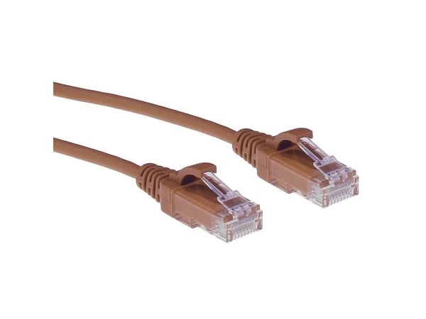 Brown LSZH U/UTP CAT6 datacenter slimline patchkabel 0,25 m med RJ45 snagless