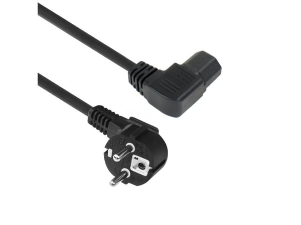 Nätkabel CEE 7/7 hane (vinklad) - C15 (vinklad vänster) IEC60320 svart 1 m