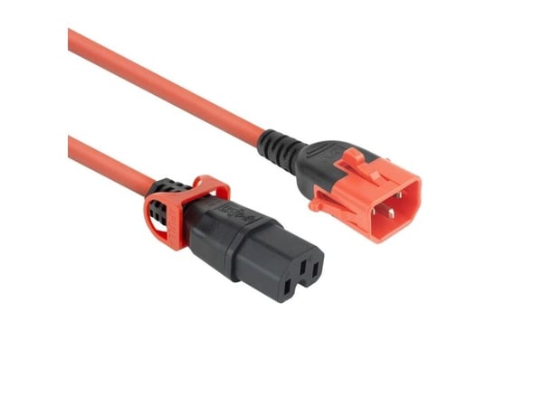 Powercord C14 IEC Lock+ Dual Locking - C15 IEC Lock+ röd 2 m PC3873