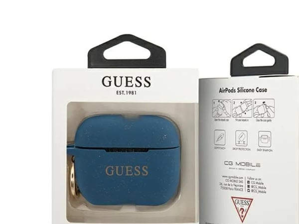 Guess beskyttelsesetui GUACAPSILGLBL silikon glitter til AirPods Pro, mørk blå