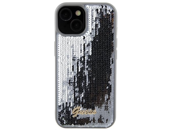 Guess Sequin Script metallikotelo iPhone 15:lle - hopea