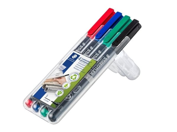 STAEDTLER Lumocolor 313 - Markør - permanent - svart, rød, blå, grønn - 0.4 mm - superfin (en pakke 4)