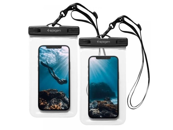 Spigen Aqua Shield - Skyddande vattentätt fodral för mobiltelefon - termoplastisk polyuretan (TPU), premium PVC - CrystalClear - 6.9" (paket om 2)