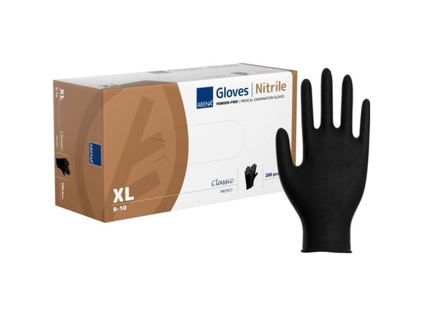 Undersøkelseshanske, ABENA Classic Protect, XL, svart, nitril, pudderfri - (200 stk.)