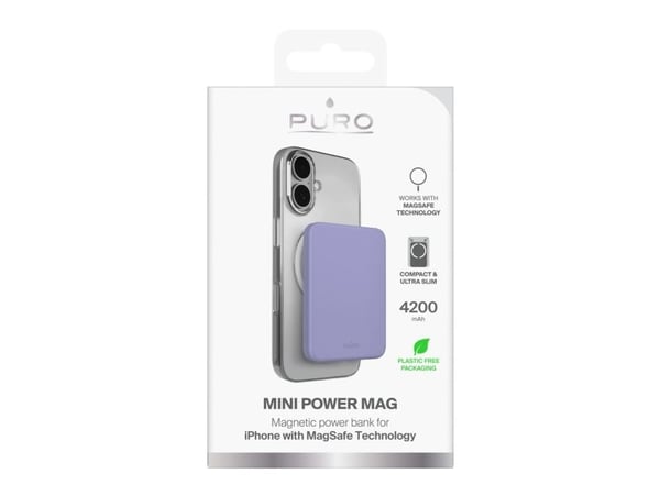 PURO Mini Power Mag, 4200 mAh, Lithium Polymer (LiPo), Trådløs lading, Lavender