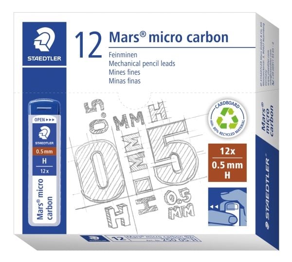 STAEDTLER Mars micro carbon - Blyertspenna - H - jetsvart - 0.5 mm (paket om 12) - för graphite 760, 762, 779