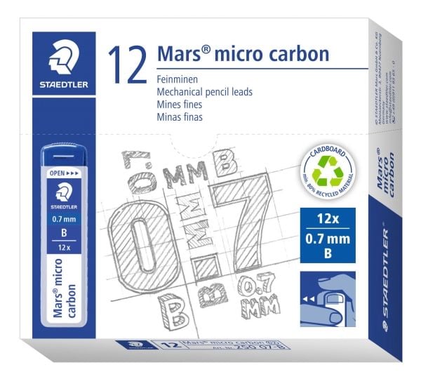 STAEDTLER Mars micro carbon - Bly for blyant - B - kullsvart - 0.7 mm (en pakke 12) - for graphite 760, 762, 779