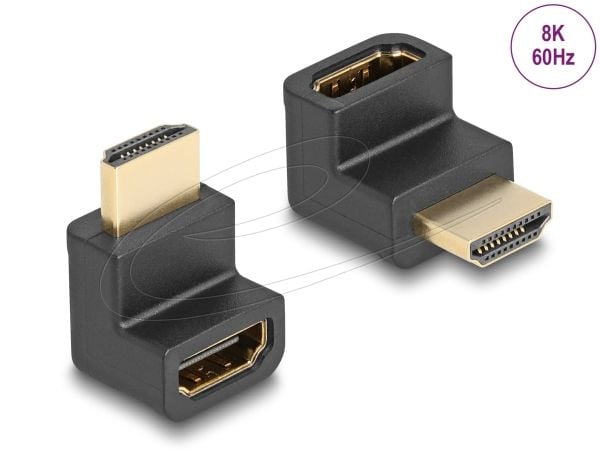 Delock - Hög hastighet - HDMI-adapter med Ethernet - HDMI hane till HDMI hona nedåtvinklad - svart - Ethernet-stöd, 8K60 Hz (7680 x 4320) stöd