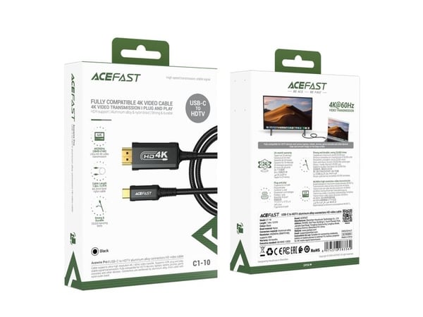 Acefast C1 videokabel USB-C / HDMI 4K 60Hz HDR 1,8 m - sort