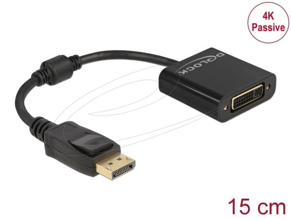 Delock - Adapterkabel - DisplayPort (hane) till DVI-I (hona) - DisplayPort 1.2 - 15 cm - passiv omvandlare, 4K30 Hz (3840 x 2160) stöd, stöd för 19...
