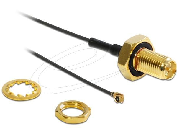 DeLOCK HF-antennanslutning för installation - Antenneadapter - RP-SMA (hun) til I-PEX (han) - 10 cm - grå