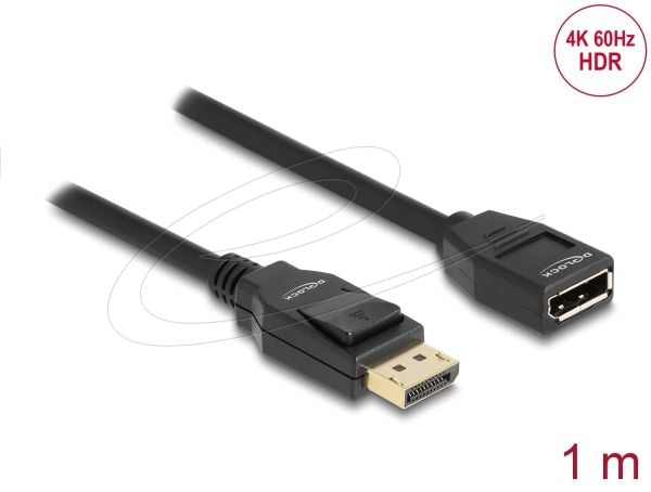 Delock - DisplayPort-förlängningskabel - DisplayPort (hane) till DisplayPort (hona) - DisplayPort 1.2 - 1 m - 4K60Hz (3840 x 2160) stöd - svart