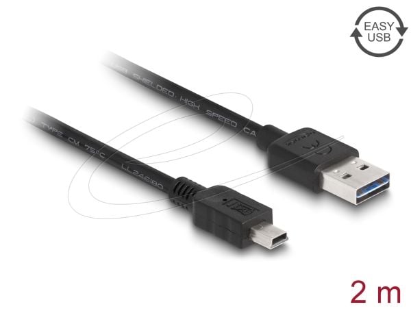 Delock Easy - USB-kabel - USB (hann) reversibel til mini-USB type B (hann) - USB 2.0 - 2 m - svart