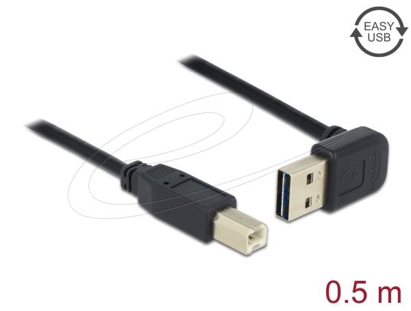 Delock Easy - USB-kabel - USB (hann) 90°-vinklet, reversibel til USB-type B (hann) rett - USB 2.0 - 50 cm - svart