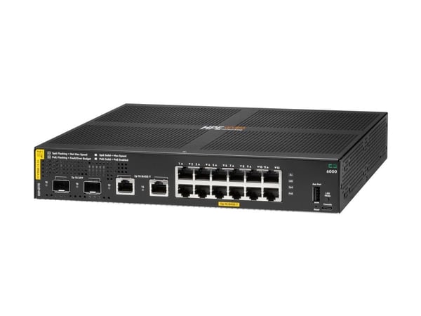HPE Aruba Networking CX 6000 12p 10M/100M/1G Class4 PoE 2p SFP 1G 139W Switch - Switch - Styrt - 12 x 10/100/1000 (PoE+) + 2 x Gigabit SFP (opplink...