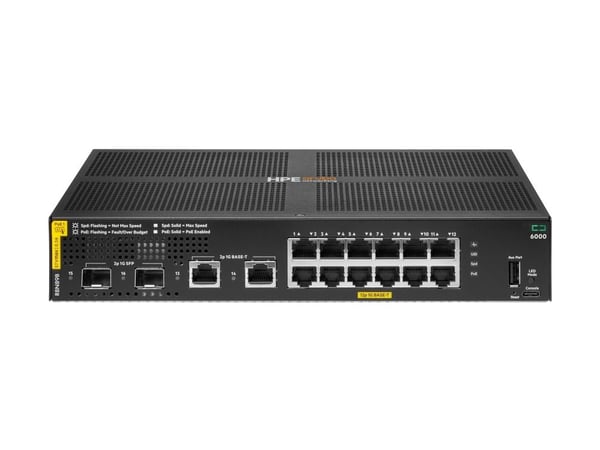 HPE Aruba Networking CX 6000 12p 10M/100M/1G Class4 PoE 2p SFP 1G 139W Switch - Switch - Styrt - 12 x 10/100/1000 (PoE+) + 2 x Gigabit SFP (opplink...