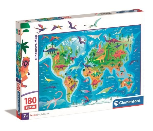 Clementoni Puslespil Super - Dinosaurs Map, 180 brikker
