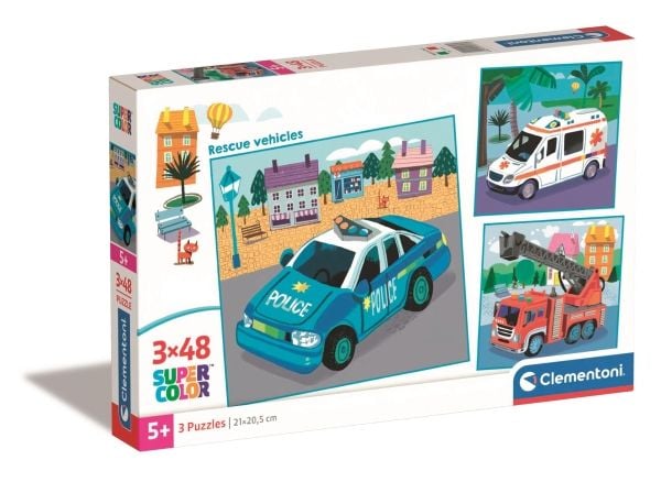 Clementoni Clementoni Puzzle 3x48el SuperColor neliö Pelastusajoneuvot. pelastusajoneuvot 25318