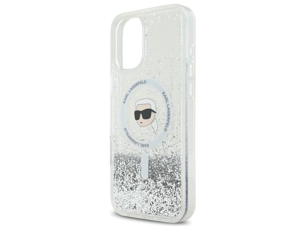 Karl Lagerfeld KLHMP16MLGKISGH Apple iPhone 16 Plus 6.7" tapauksessa puhelimen läpinäkyvä neste Glitter Karl Head MagSafe