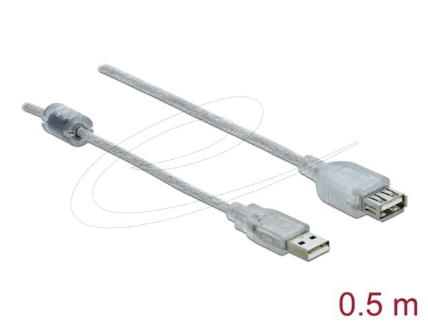 Delock - USB-förlängningskabel - USB (hona) till USB (hane) - USB 2.0 - 50 cm - transparent