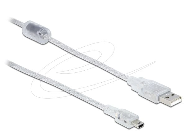 Delock - USB-kabel - mini-USB typ B (hane) till USB (hane) - USB 2.0 - 1 m - transparent