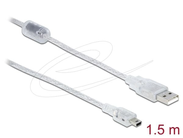 Delock - USB-kabel - mini-USB typ B (hane) till USB (hane) - USB 2.0 - 1.5 m - transparent