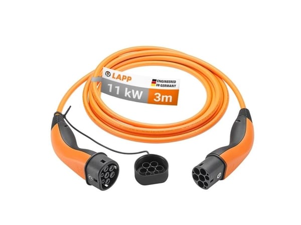 Laddkabel Typ 2, upp till 11 kW, 3 m, orange