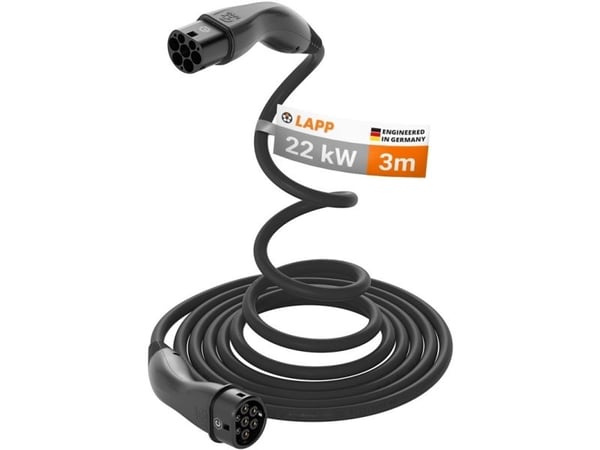 LAPP MOBILITY selvrullende ladekabel Type 2 - opptil 22 kW - 3 m - svart (75749)