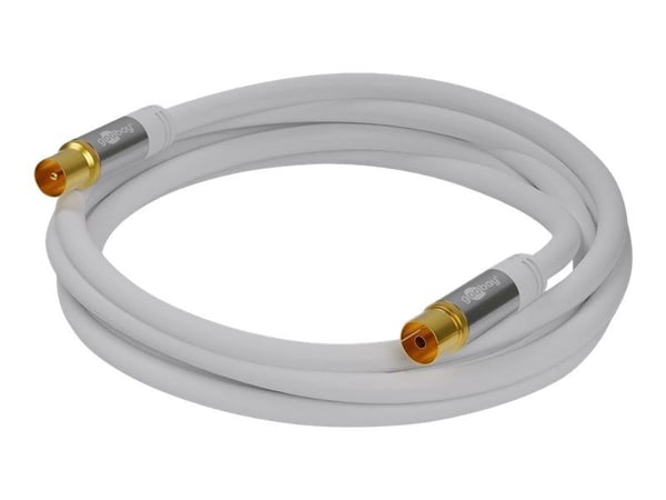 goobay - Antennekabel - IEC-kobling hunn til IEC-kobling hann - 3 m - firenivåsskjerming - 135 dB - hvit - solid