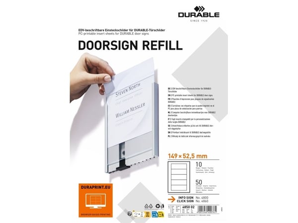 Indstiksark Durable INFO SIGN 149x52,5 mm hvid - (10 ark x 5 stk.)