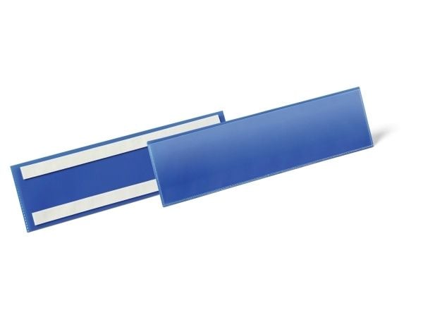 Lagerlomme/etiketholder selvklæbende 297x74 mm blå - (50 stk.)