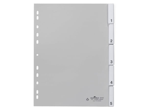 Durable 6440, Numeroitu välilehtihakemisto, Polypropeeni (PP), Harmaa, Muotokuva, A4, 230 mm
