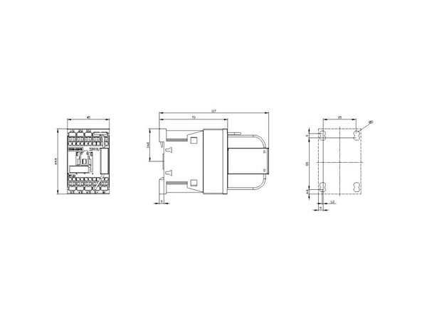 Siemensin rautatiekäyttöön tarkoitettu AC-3-tyyppinen kontaktori, 5,5 kW, 400 V, DC 125 V, 0,7...1,25 US, 70 mm, 75 mm, 127 mm, 52 mm, 325 g, 1 kpl