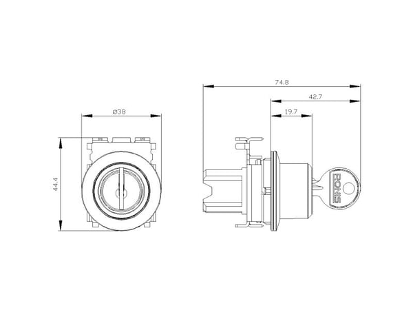 Siemens 3SU1060-4LM01-0AA0 avainkytkin, 30 mm, pyöreä, IP67, IP69K, 3,05 cm, 88 mm, 99 mm, 50 mm, 97,5 g