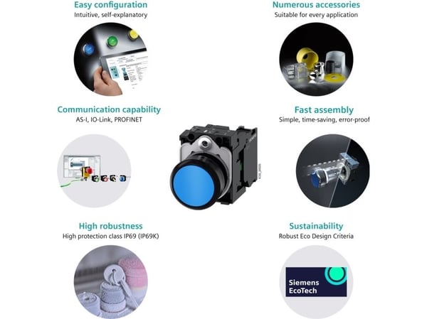 Siemens 3SU1050-1EA20-0AA0 soppformet trykknapp, 22 mm, rund, rød, 62 g, 98 mm, 73 mm, 50 mm