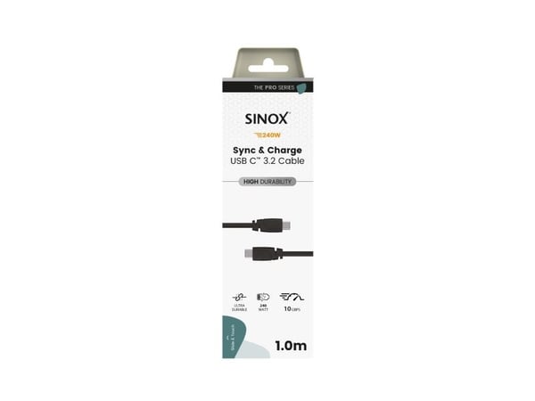 Sinox SXI06361, 1 m, USB C, USB C, USB 3.2 Gen 2 (3.1 Gen 2), 10 Gbit/sek, Sort
