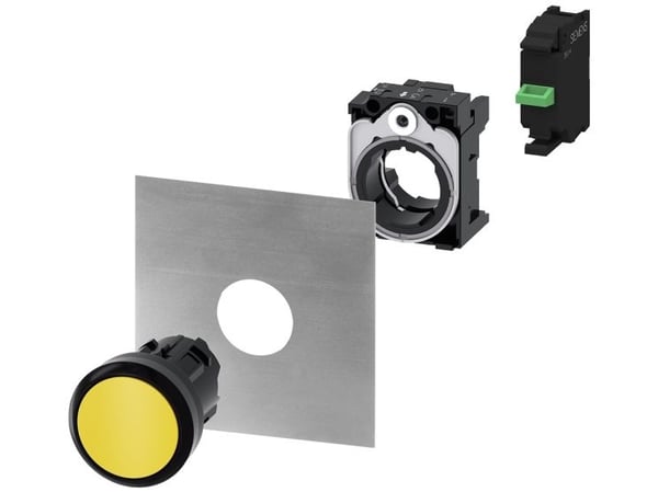Siemens 3SU10000BB300AA0 3SU1000-0BB30-0AA0 Trykknap Frontring plastic, Rund Knap Sort, Gul 1 stk