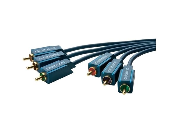 ClickTronic 3m YUV Component, 3 m, 3 x RCA, Gull, Blå, Hankjønn/hankjønn, 1 stykker