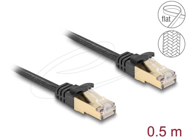 Delock - Patchkabel - RJ-45 (han) til RJ-45 (han) - 50 cm - S/FTP - CAT 6a - knastfri, flad, punottu päällyste - lajittelu