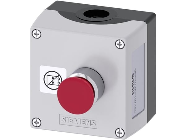 Siemens 3SU1801-0BC00-4AB1 Kapsling För infästning i marken, Frontring metall, Med platta 1 knapp Röd, Silver Dragutlösare 1 st