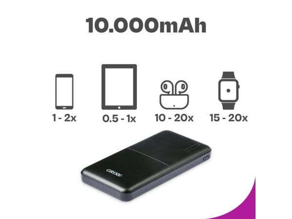 Grixx GREXTBP10B02, 10000 mAh, Litium Polymer (LiPo), Svart