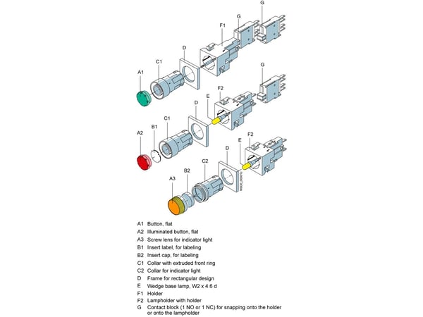 Siemens 3SB2001-6BF06 Lysindikator, lysmodul, 4 g, 25 mm, 20 mm, 20 mm