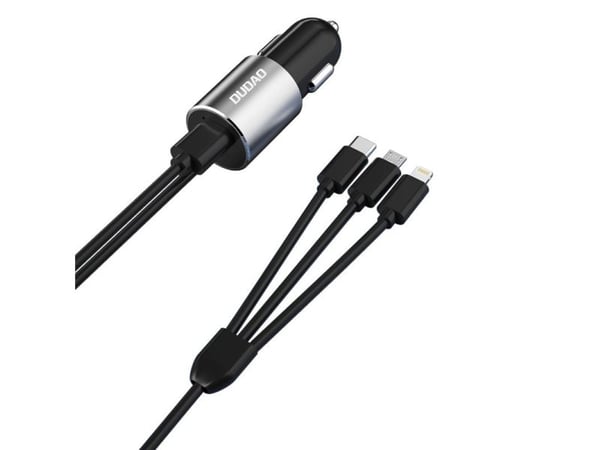 Dudao 3-i-1 USB-billader 3,4 A med innebygd kabel Lightning/USB Type C/micro USB svart (R5ProN black)