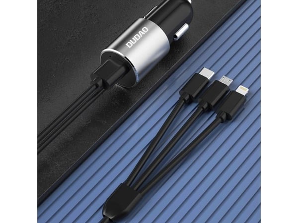 Dudao 3-i-1 USB-billader 3,4 A med innebygd kabel Lightning/USB Type C/micro USB svart (R5ProN black)
