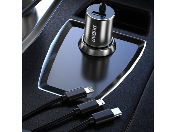 Dudao 3-i-1 USB-billader 3,4 A med innebygd kabel Lightning/USB Type C/micro USB svart (R5ProN black)